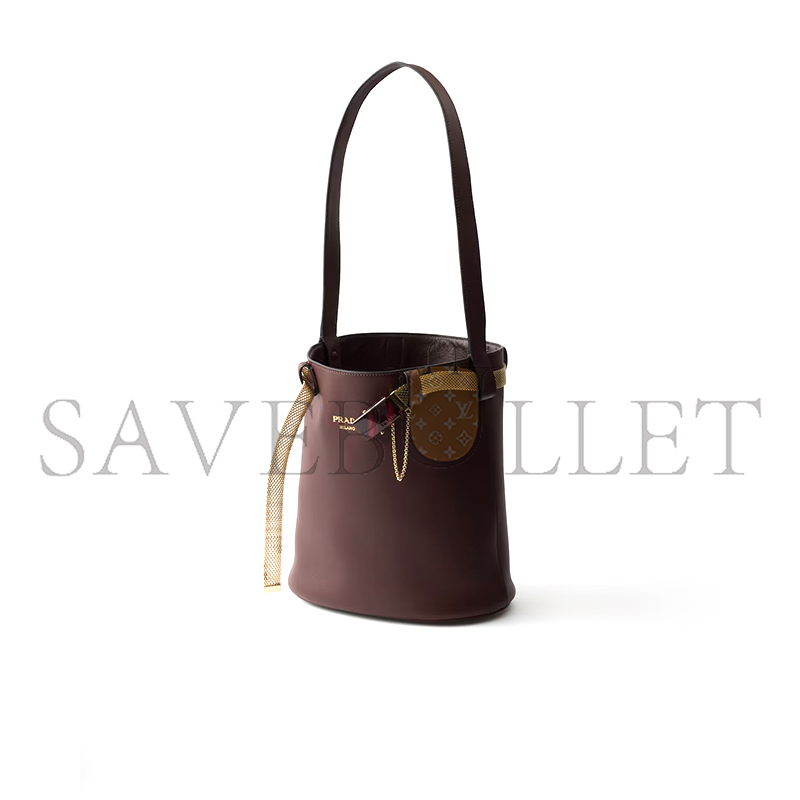 Pra*a buckle leather bucket bag with jeweled belt 1be085 (29*16.5*18cm)
